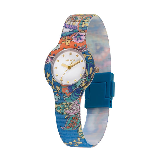 Orologio solo tempo Hip Hop Paisley con cinturino blu MISURA UNICA