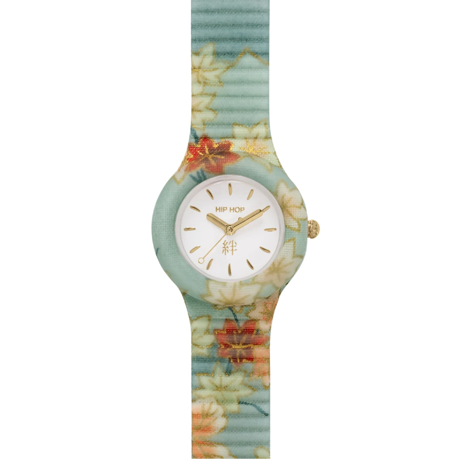 Orologio solo tempo Hip Hop Omamori Amicizia verde con fiori MISURA UNICA