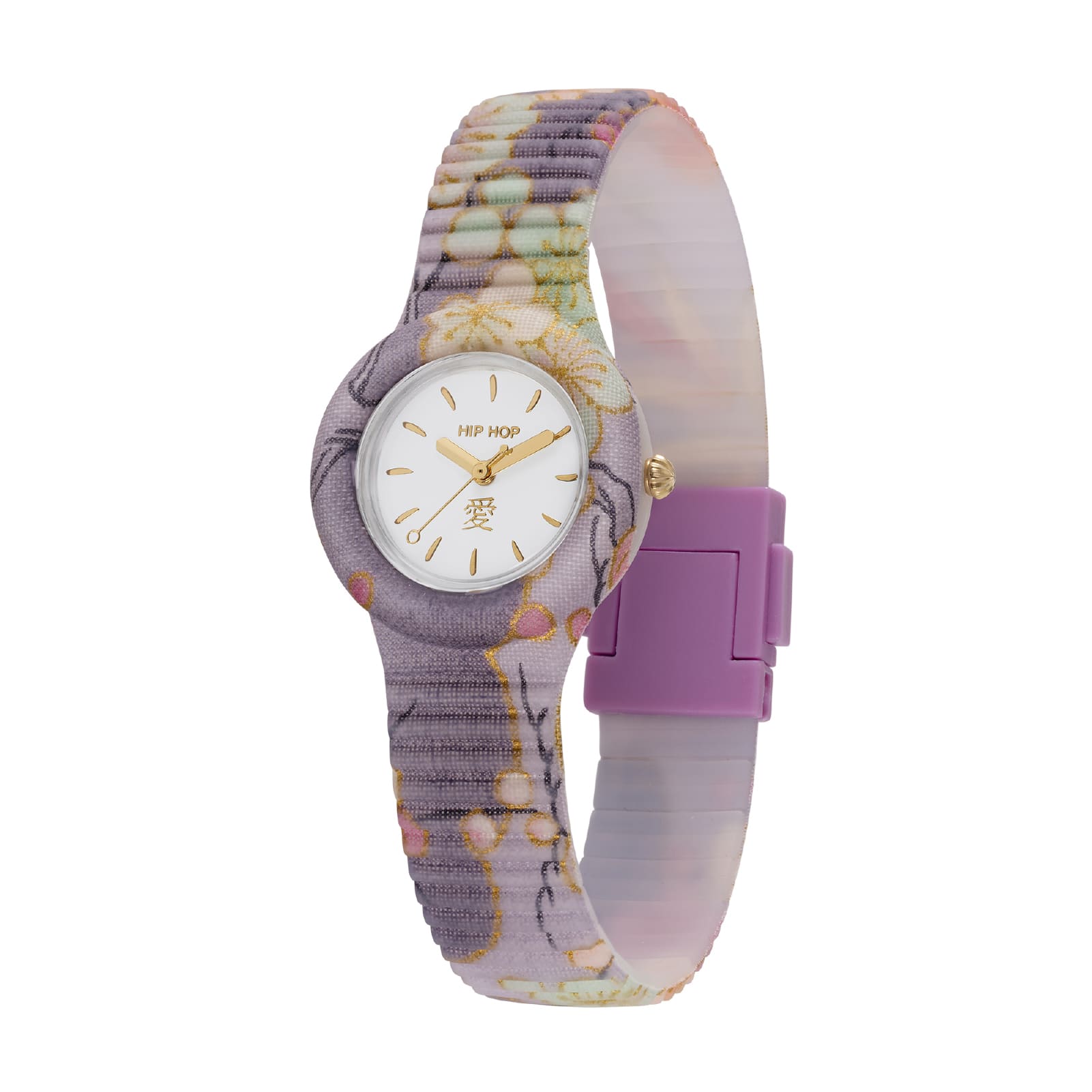 Orologio solo tempo Hip Hop Omamori Amore viola con fiori MISURA UNICA