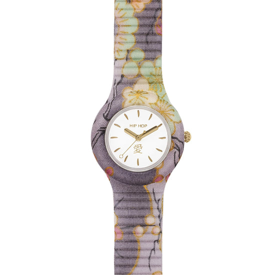 Orologio solo tempo Hip Hop Omamori Amore viola con fiori MISURA UNICA