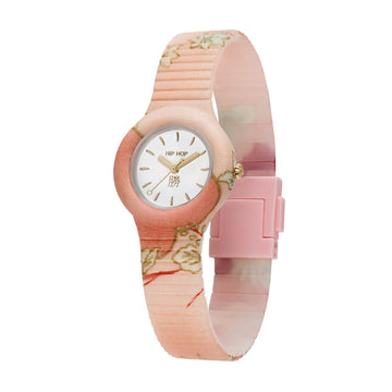 Orologio solo tempo Hip Hop Omamori Fortuna verde con fiori MISURA UNICA