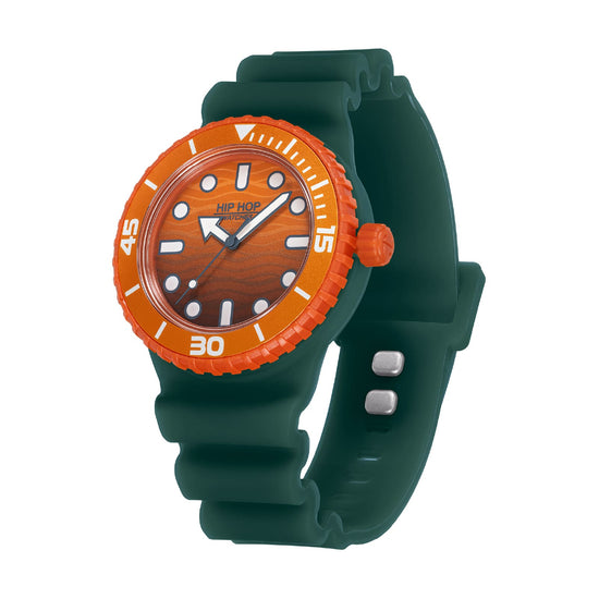 Orologio solo tempo Hip Hop Master verde e arancione 41mm uomo MISURA UNICA