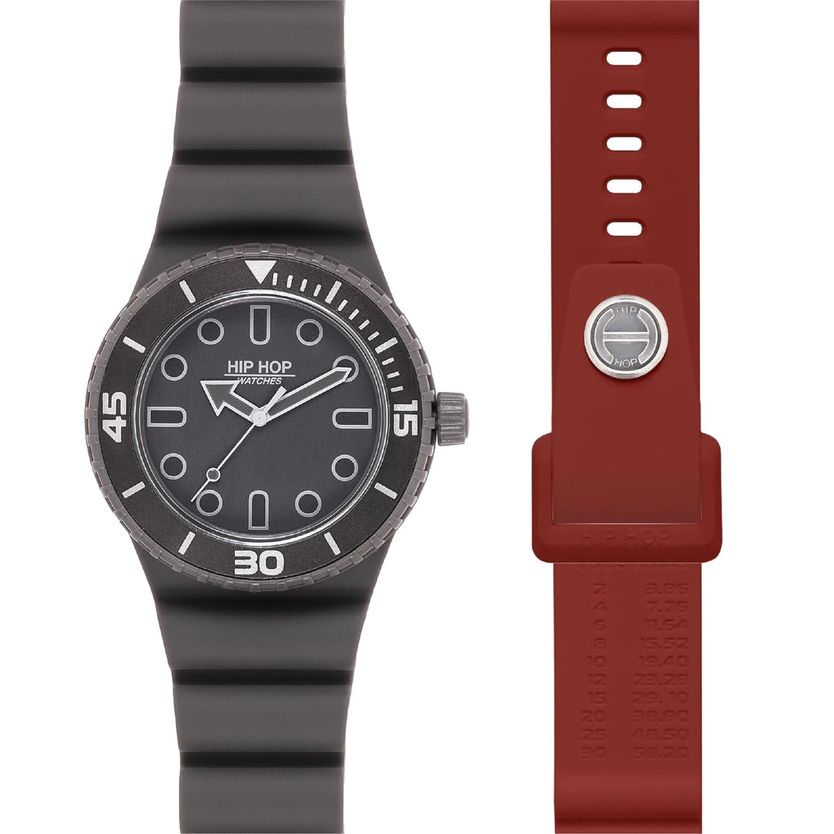Orologio solo tempo Hip Hop Master in silicone grigio bordeaux MISURA UNICA