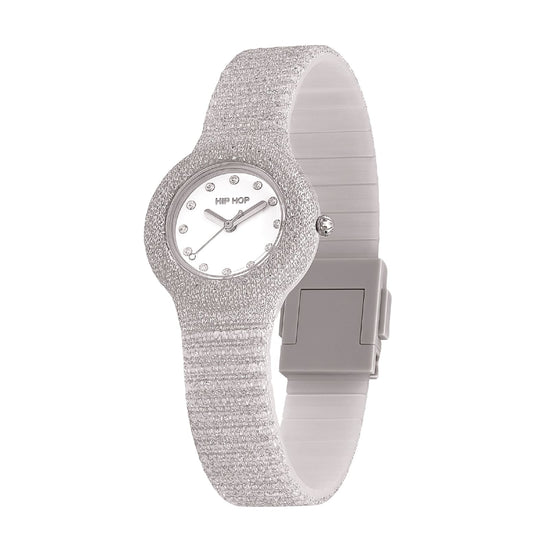 Orologio solo tempo Hip Hop Shimmer Crush in silicone argento MISURA UNICA