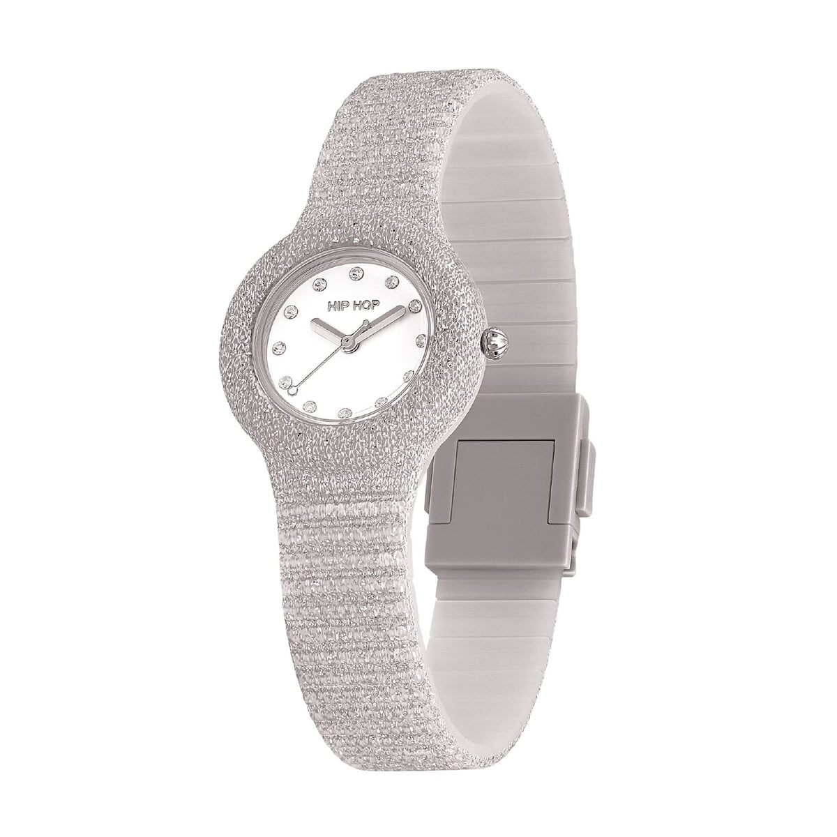 Orologio solo tempo Hip Hop Shimmer Crush in silicone argento MISURA UNICA