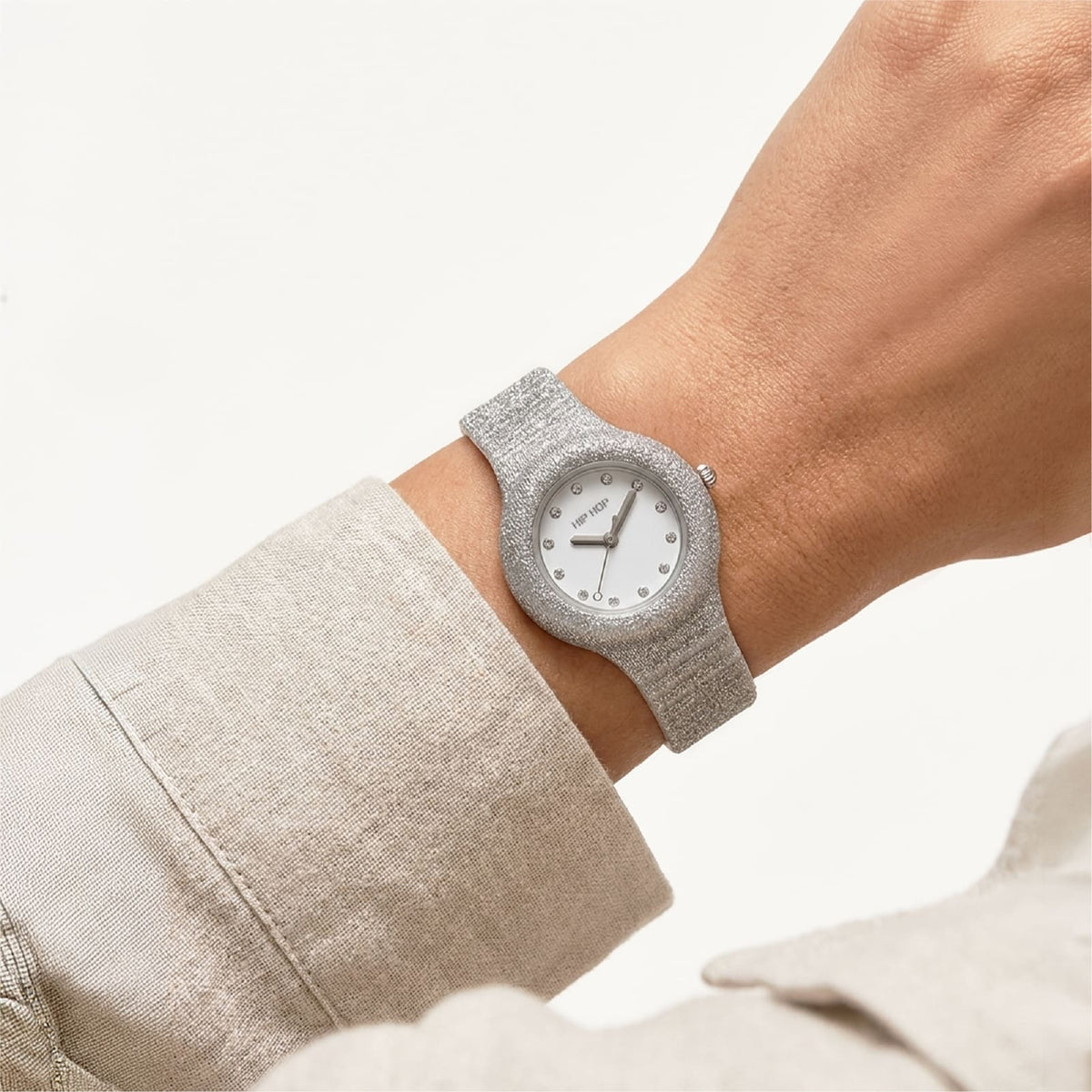 Orologio solo tempo Hip Hop Shimmer Crush in silicone argento MISURA UNICA