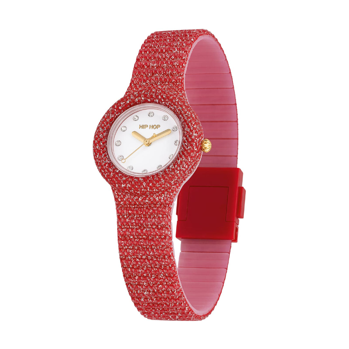 Orologio solo tempo Hip Hop Shimmer Crush in silicone rosso MISURA UNICA