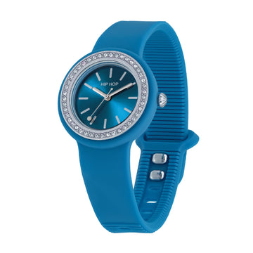 Orologio Hip Hop Hero Dot Bezel in silicone blu e cristalli MISURA UNICA