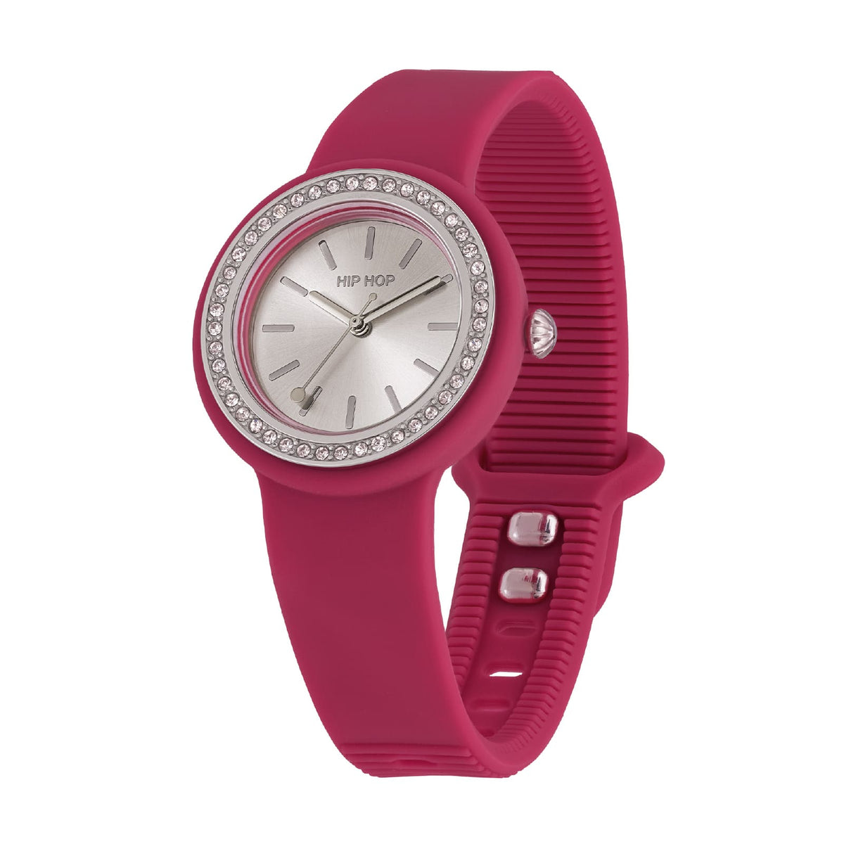Orologio Hip Hop Hero Dot Bezel in silicone lampone cristalli MISURA UNICA