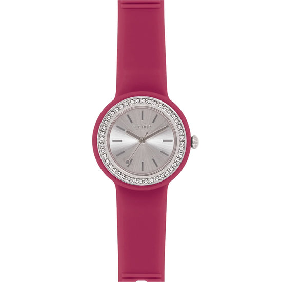 Orologio Hip Hop Hero Dot Bezel in silicone lampone cristalli MISURA UNICA