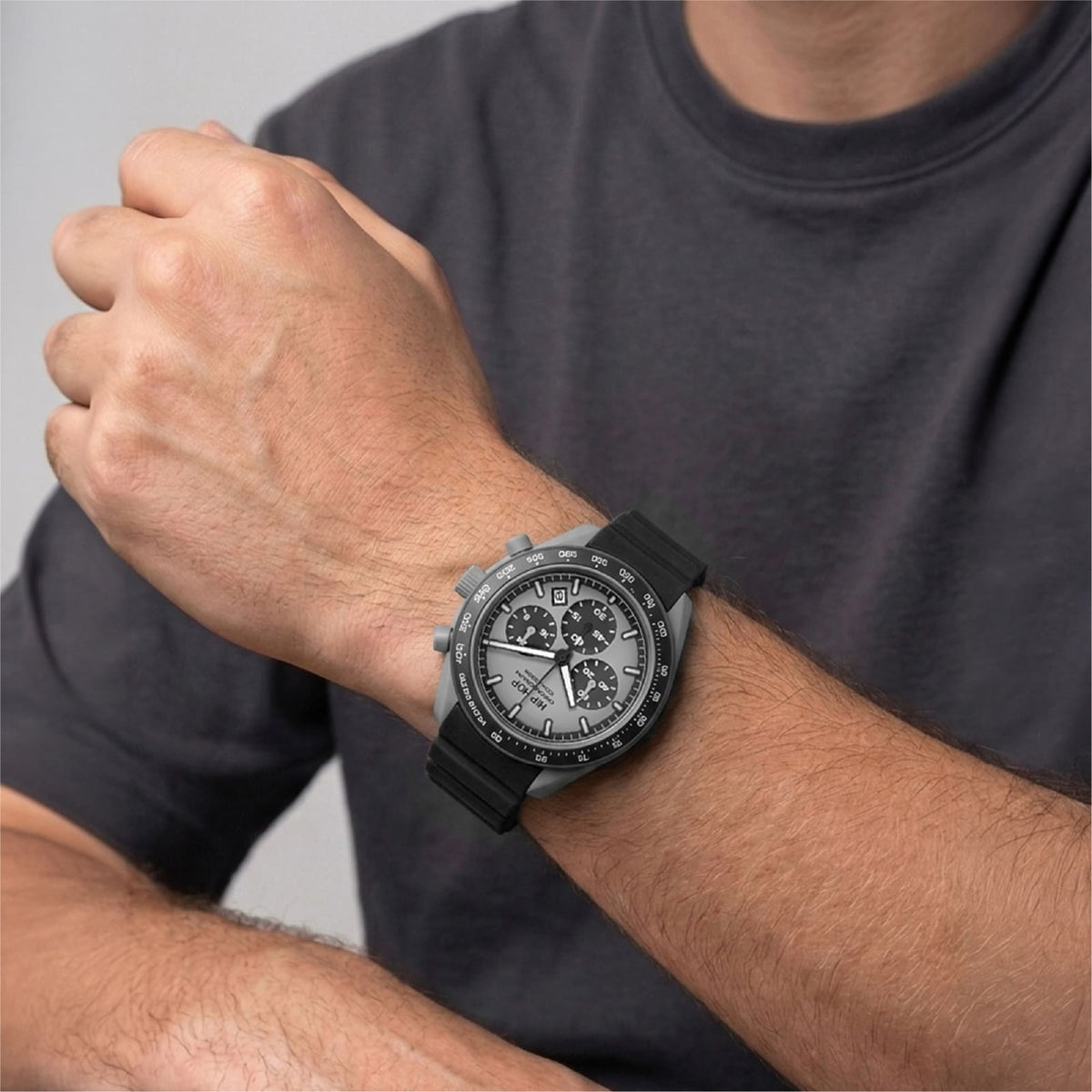 Orologio cronografo Hip Hop XT10 in silicone grigio scuro MISURA UNICA
