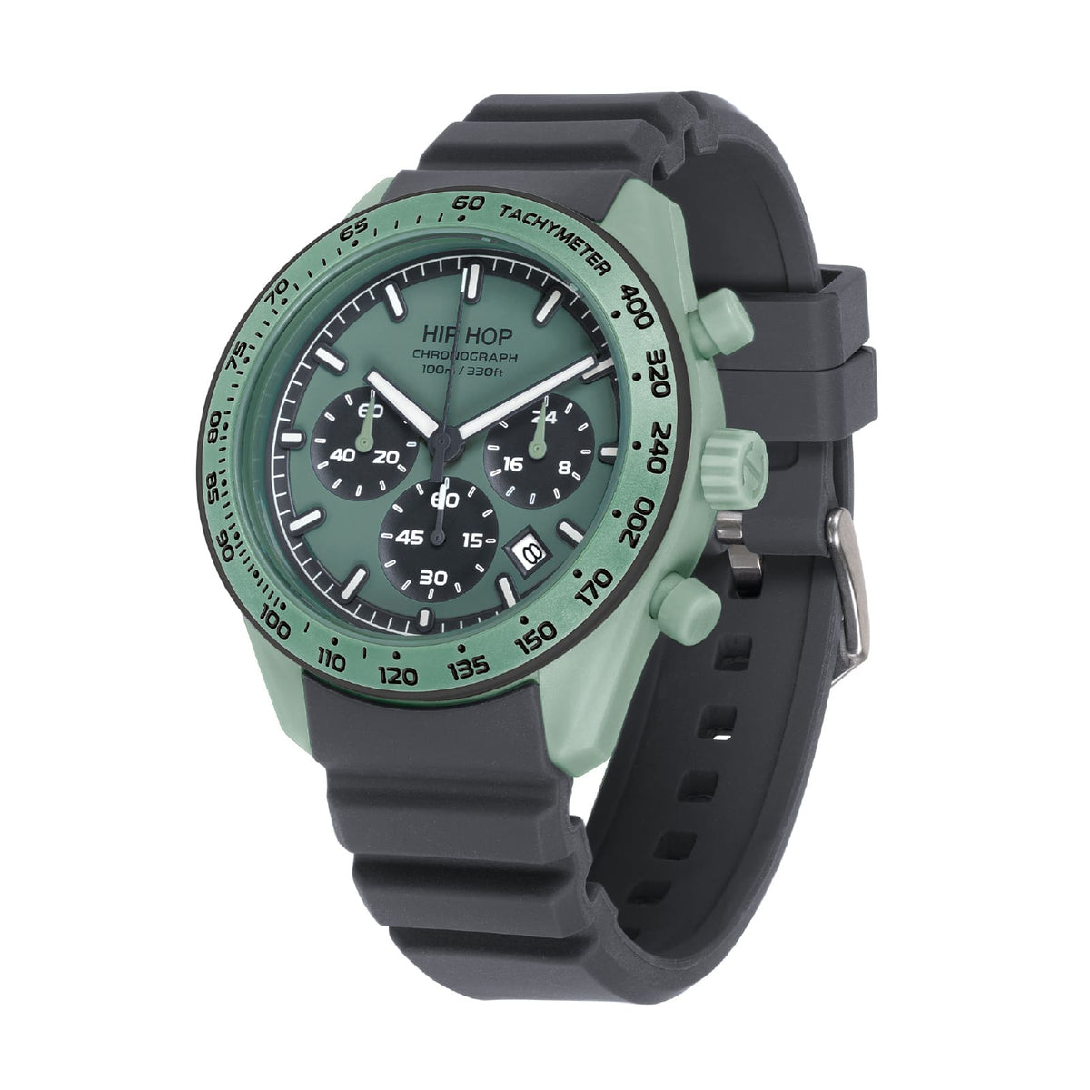 Orologio cronografo Hip Hop XT10 in silicone verde salvia MISURA UNICA