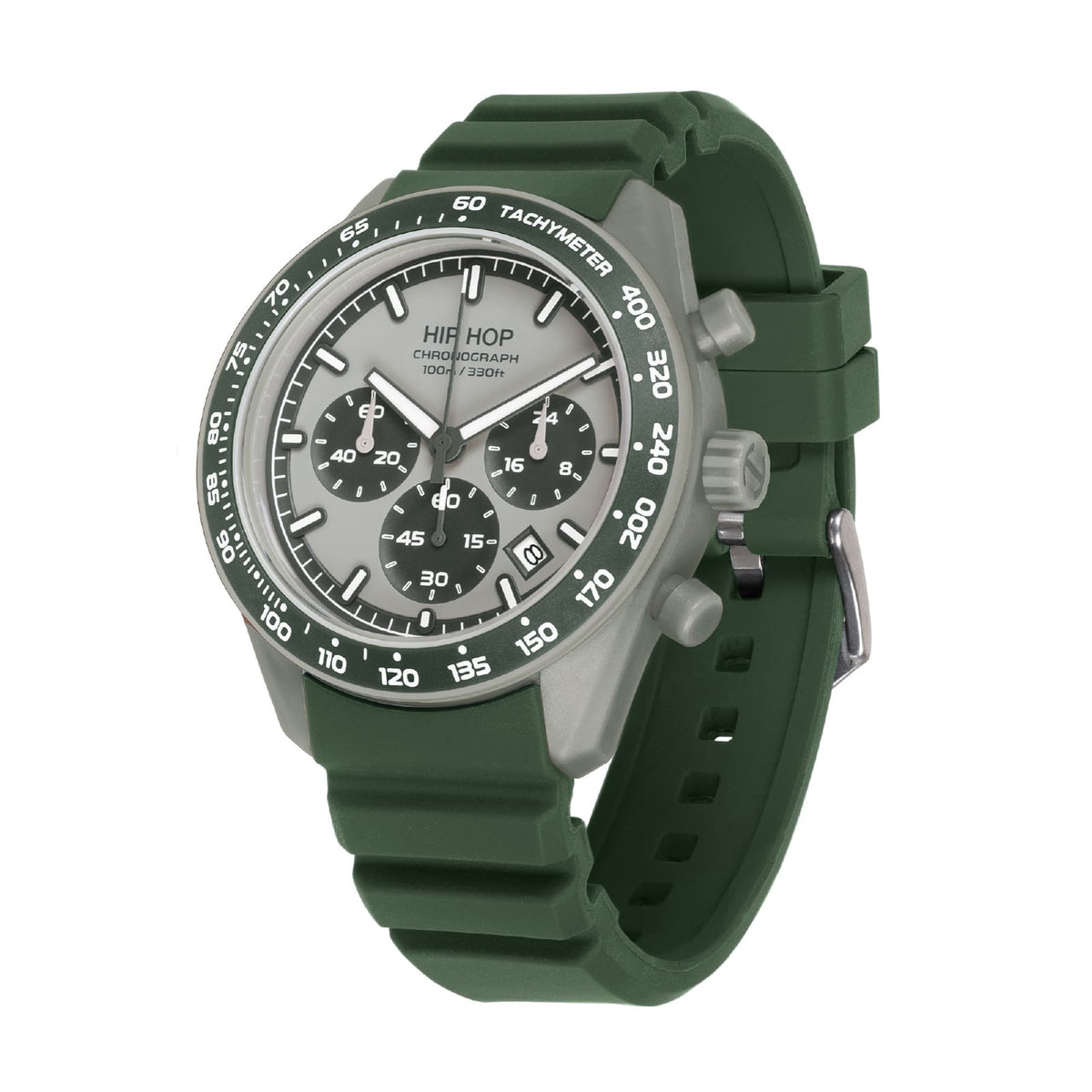 Orologio cronografo Hip Hop XT10 in silicone verde oliva MISURA UNICA