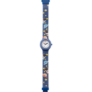 Orologio solo tempo della collezione Hip Hop Kids Fun Space da bambino in silicone e tessuto blu con cosmonauti e pianeti HWU1177