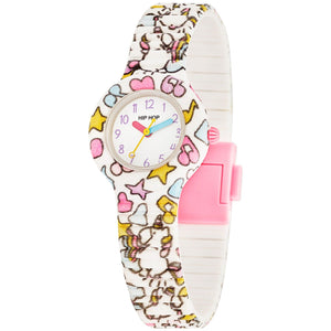 Orologio solo tempo della collezione Hip Hop Kids Fun Rainbow&Unicorn da bambina in silicone e tessuto con unicorni HWU1179