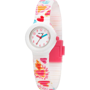 Orologio solo tempo della collezione Hip Hop Kids Fun Color Heart da bambina in silicone e tessuto con cuori colorati HWU1180