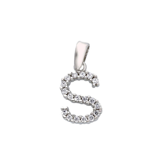 Ciondolo "S" unisex JOY Gioielli oro bianco con zirconi INZ035BBS-1