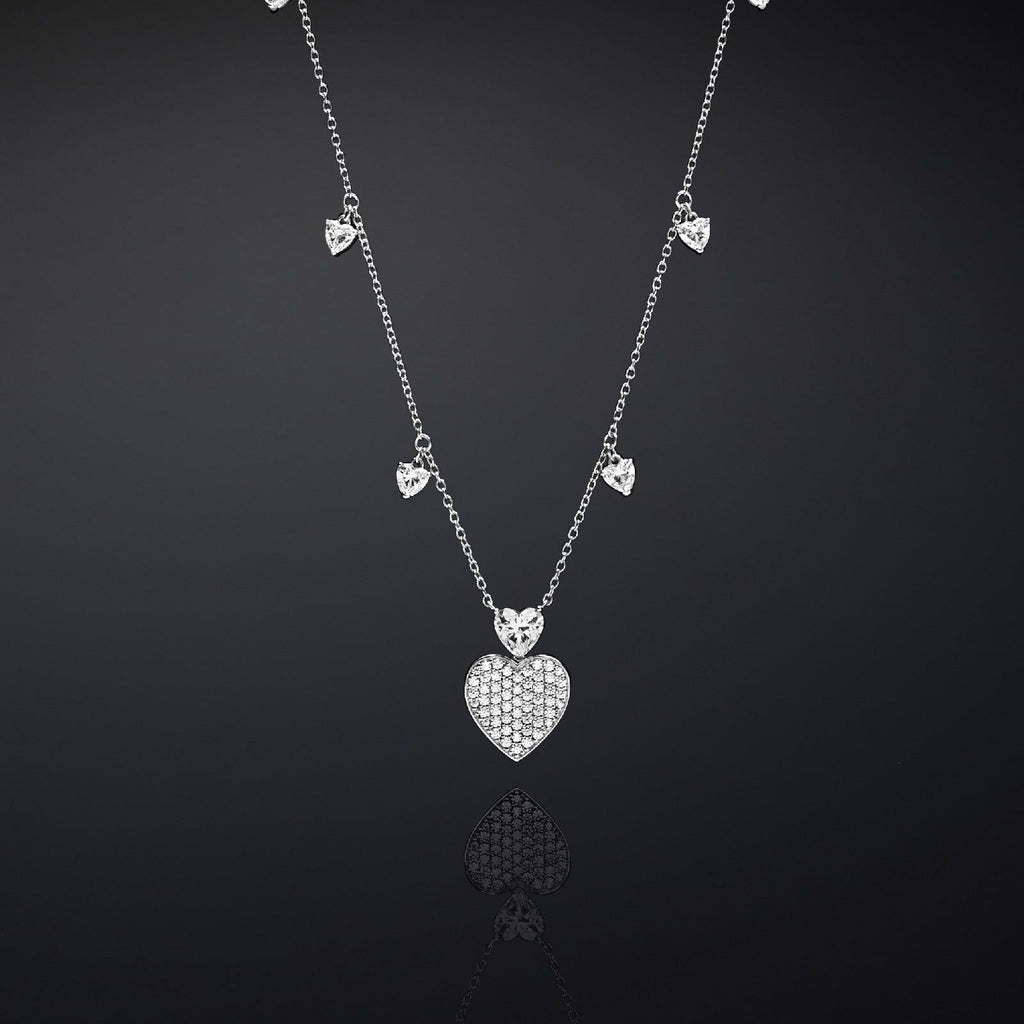 Collana girocollo della collezione Chiara Ferragni Silver da donna in argento 925 con zirconi taglio cuore e ciondolo cuore con pavé J19AXD01