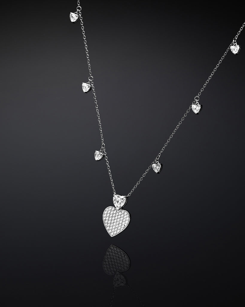 Collana girocollo della collezione Chiara Ferragni Silver da donna in argento 925 con zirconi taglio cuore e ciondolo cuore con pavé J19AXD01