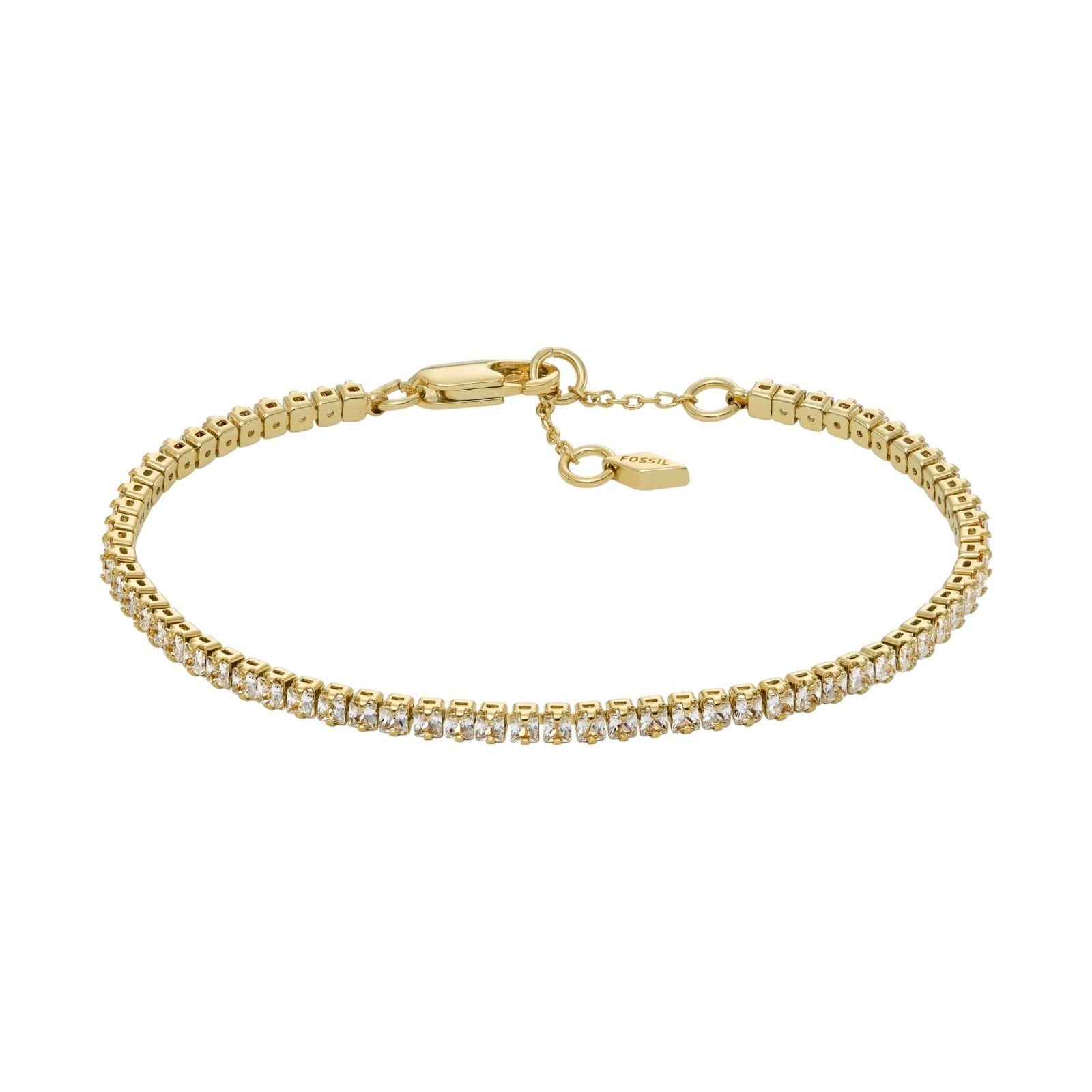 Bracciale tennis Fossil All Stacked Up da donna in ottone oro con cristalli bianchi JA7214710-1