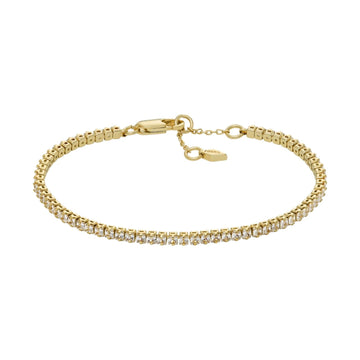 Bracciale tennis Fossil All Stacked Up da donna in ottone oro con cristalli bianchi JA7214710-1
