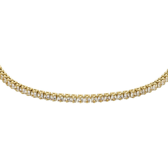 Bracciale tennis Fossil All Stacked Up da donna in ottone oro con cristalli bianchi JA7214710-2