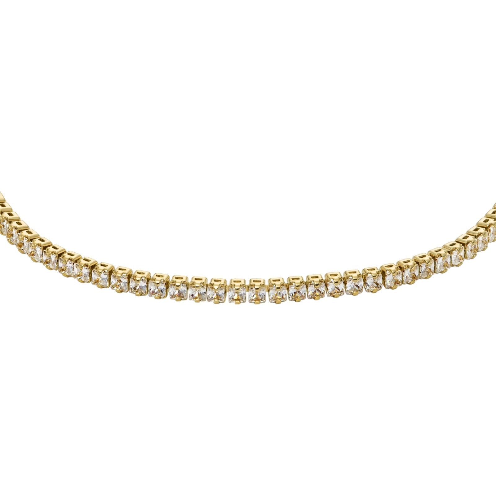 Bracciale tennis Fossil All Stacked Up da donna in ottone oro con cristalli bianchi JA7214710-2