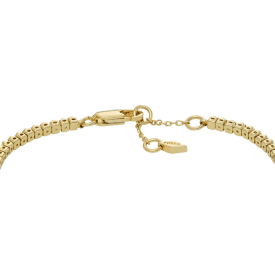 Bracciale tennis Fossil All Stacked Up da donna in ottone oro con cristalli bianchi JA7214710-3