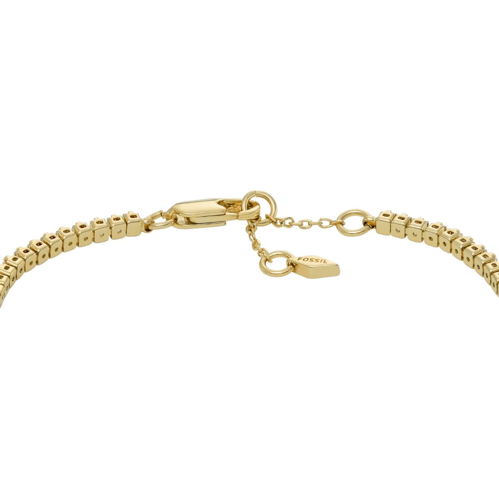 Bracciale tennis Fossil All Stacked Up da donna in ottone oro con cristalli bianchi JA7214710-3