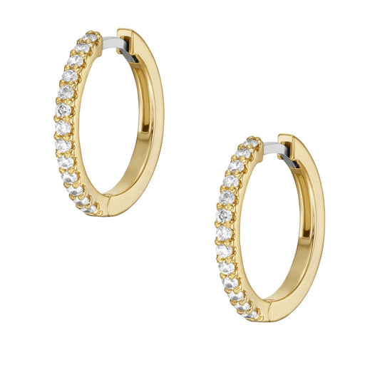 Orecchini donna cerchio 18 mm Fossil All Stacked Up ottone oro e cristalli bianchi JA7215710-1