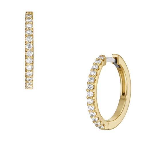 Orecchini donna cerchio 18 mm Fossil All Stacked Up ottone oro e cristalli bianchi JA7215710-2
