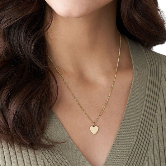 Collana Fossil Drew da donna in acciaio oro con catena grumetta e ciondolo cuore JF03080710-2