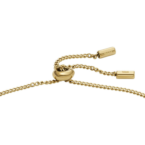 Bracciale Fossil Heritage da donna in acciaio oro con ciondolo a maglia a D e cristalli JF04584710-2