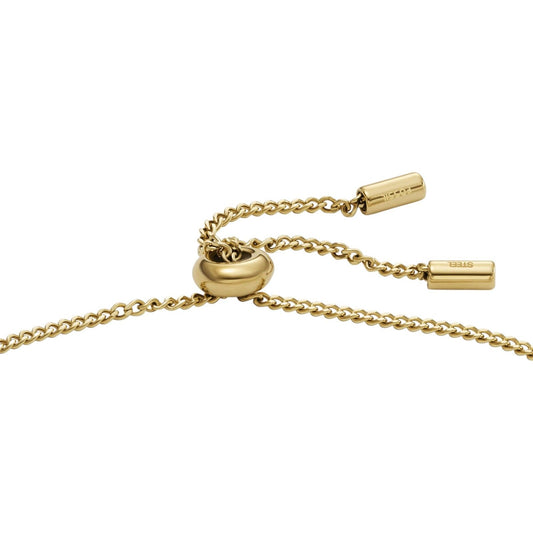 Bracciale Fossil Heritage da donna in acciaio oro con ciondolo a maglia a D e cristalli JF04584710-2