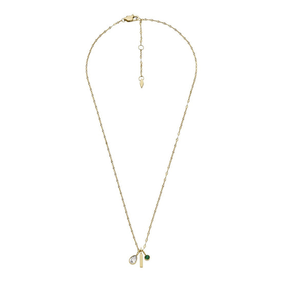 Collana donna Fossil Sadie acciaio oro con rettangolo, cristallo verde e bianco JF04588710-3