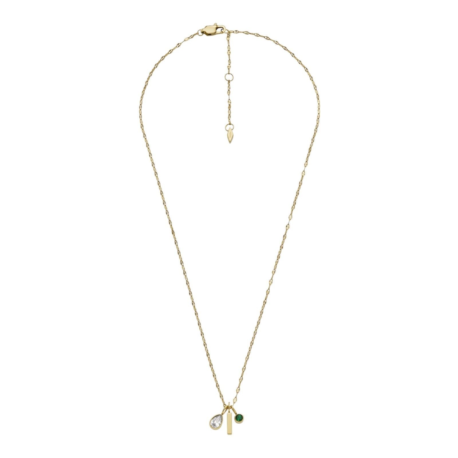 Collana donna Fossil Sadie acciaio oro con rettangolo, cristallo verde e bianco JF04588710-3