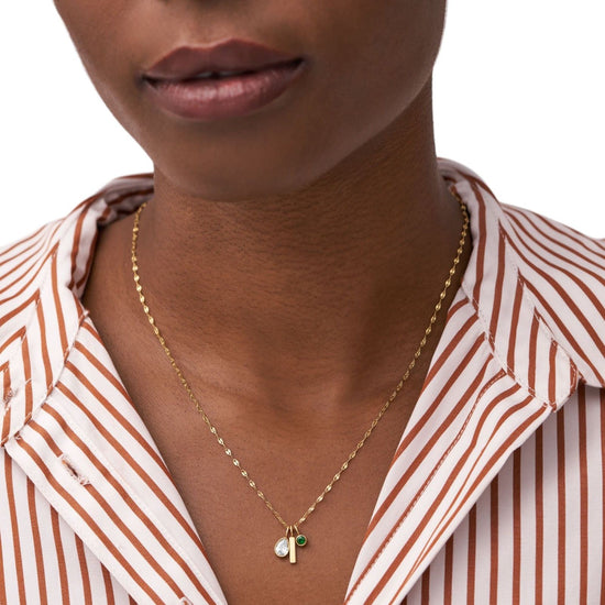 Collana donna Fossil Sadie acciaio oro con rettangolo, cristallo verde e bianco JF04588710-5
