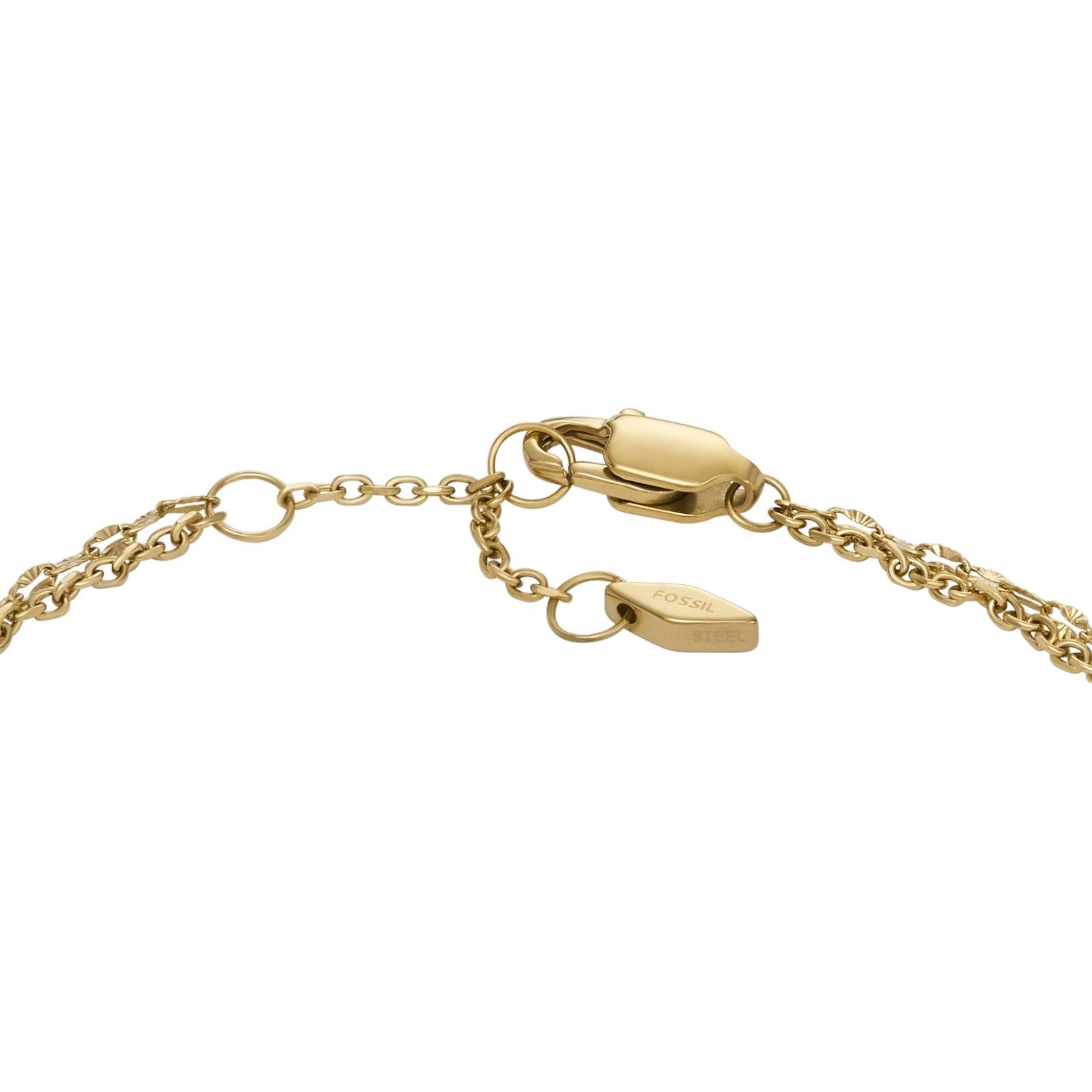 Bracciale doppia catena donna Fossil Sadie acciaio oro con cristalli verdi e bianchi JF04589710-3