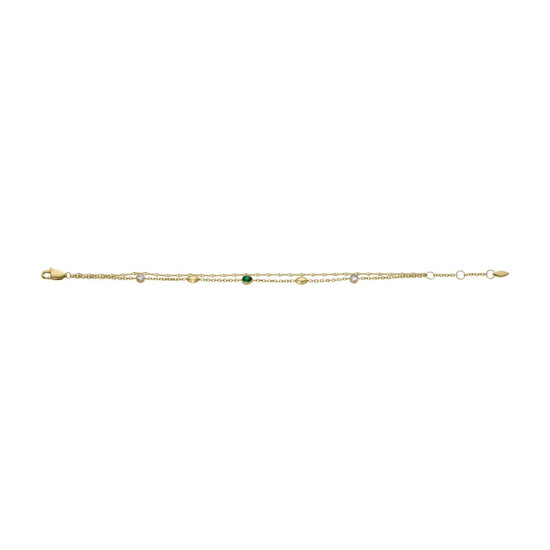 Bracciale doppia catena donna Fossil Sadie acciaio oro con cristalli verdi e bianchi JF04589710-4