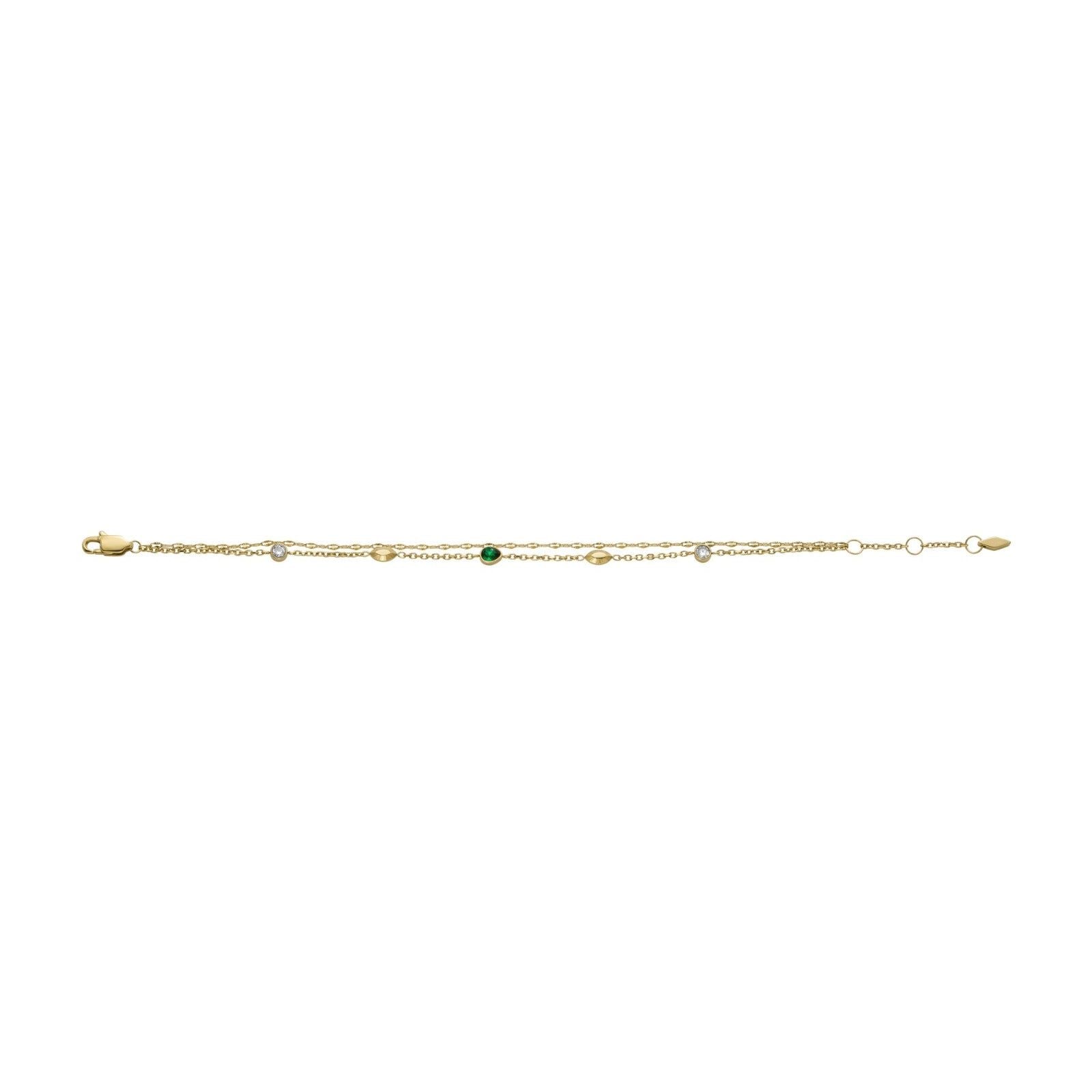 Bracciale doppia catena donna Fossil Sadie acciaio oro con cristalli verdi e bianchi JF04589710-4