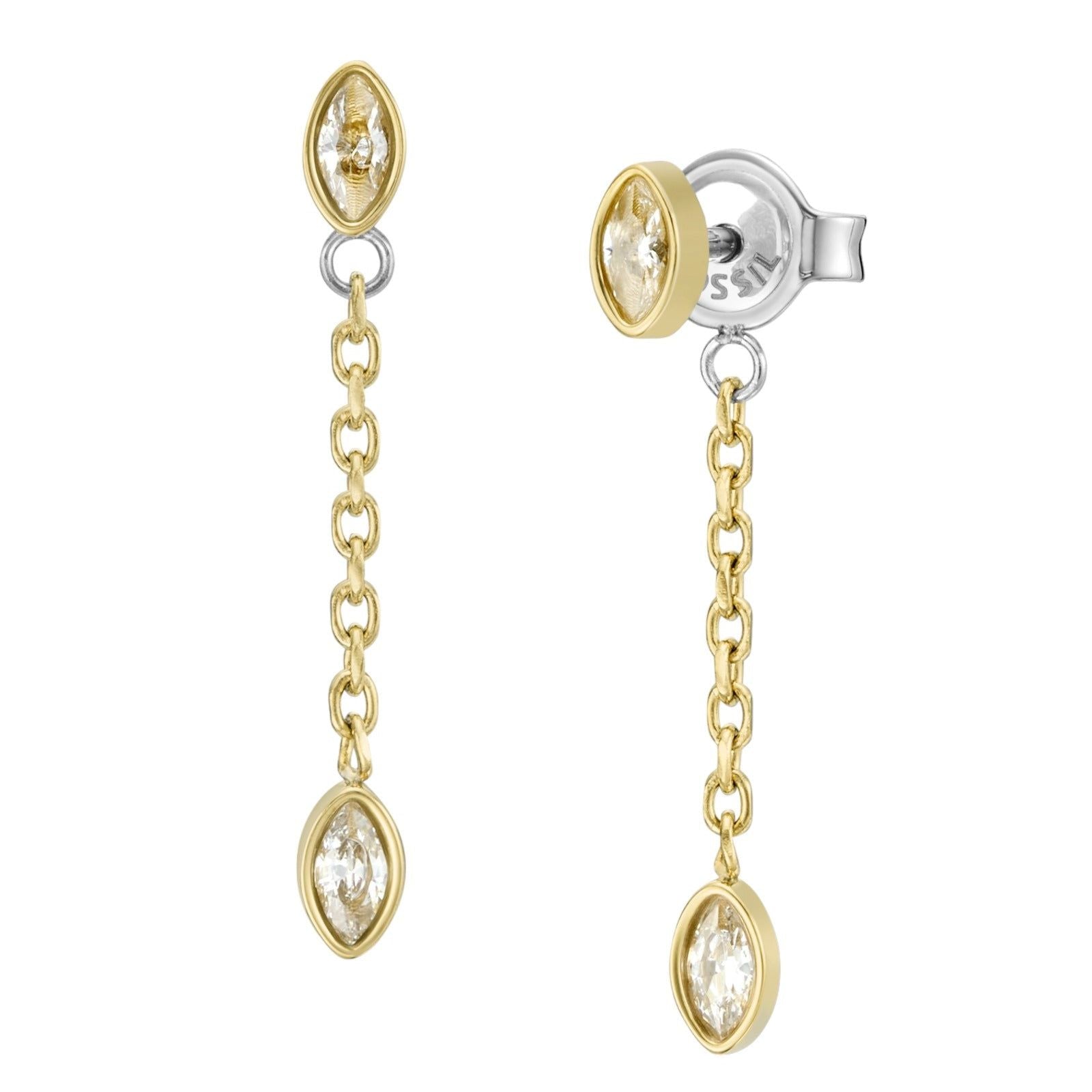 Orecchini punto luce donna Fossil Sadie acciaio oro con cristalli e chiusura pendente JF04591710-2