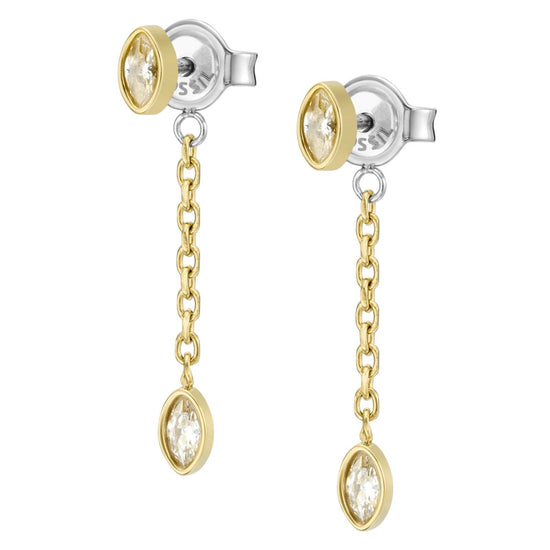 Orecchini punto luce donna Fossil Sadie acciaio oro con cristalli e chiusura pendente JF04591710-3