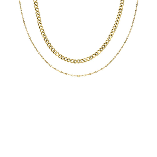 Set collane Fossil Jewelry donna in acciaio oro con catena grumetta e scintillante JF04598SET-4