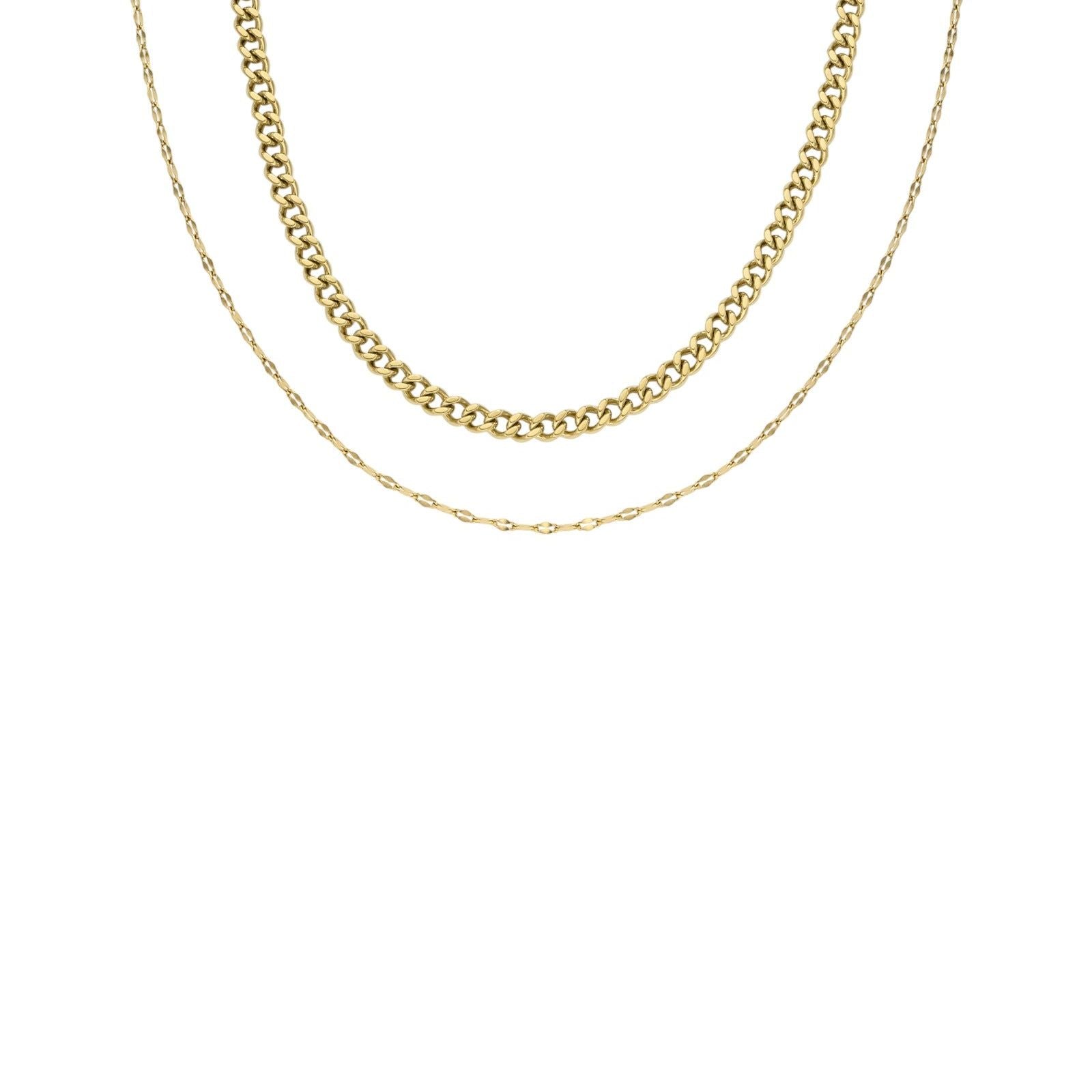Set collane Fossil Jewelry donna in acciaio oro con catena grumetta e scintillante JF04598SET-4