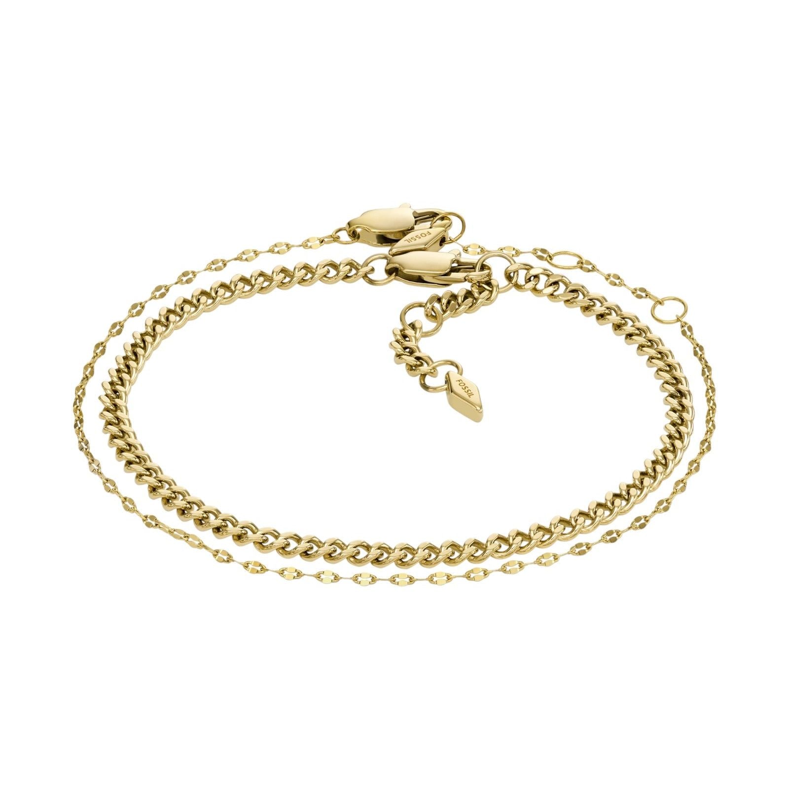 Set bracciali Fossil Jewelry donna in acciaio oro con catena grumetta e scintillante JF04599SET-4