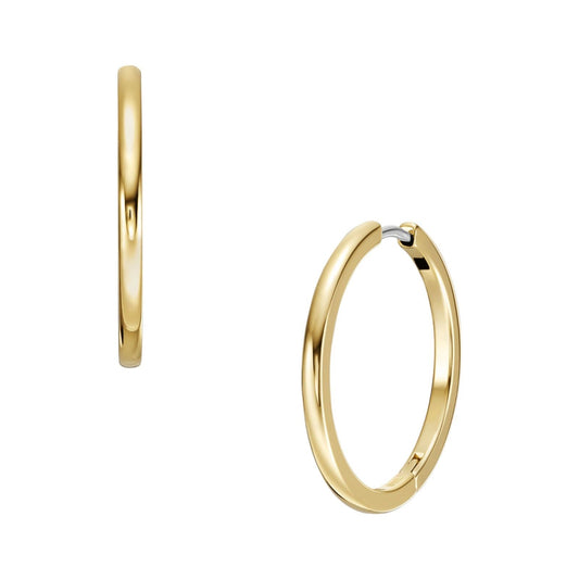 Orecchini donna a cerchio Fossil All Stacked Up in acciaio oro di 25 mm di diametro JF04638710-2