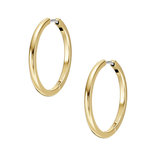 Orecchini donna a cerchio Fossil All Stacked Up in acciaio oro di 25 mm di diametro JF04638710-3