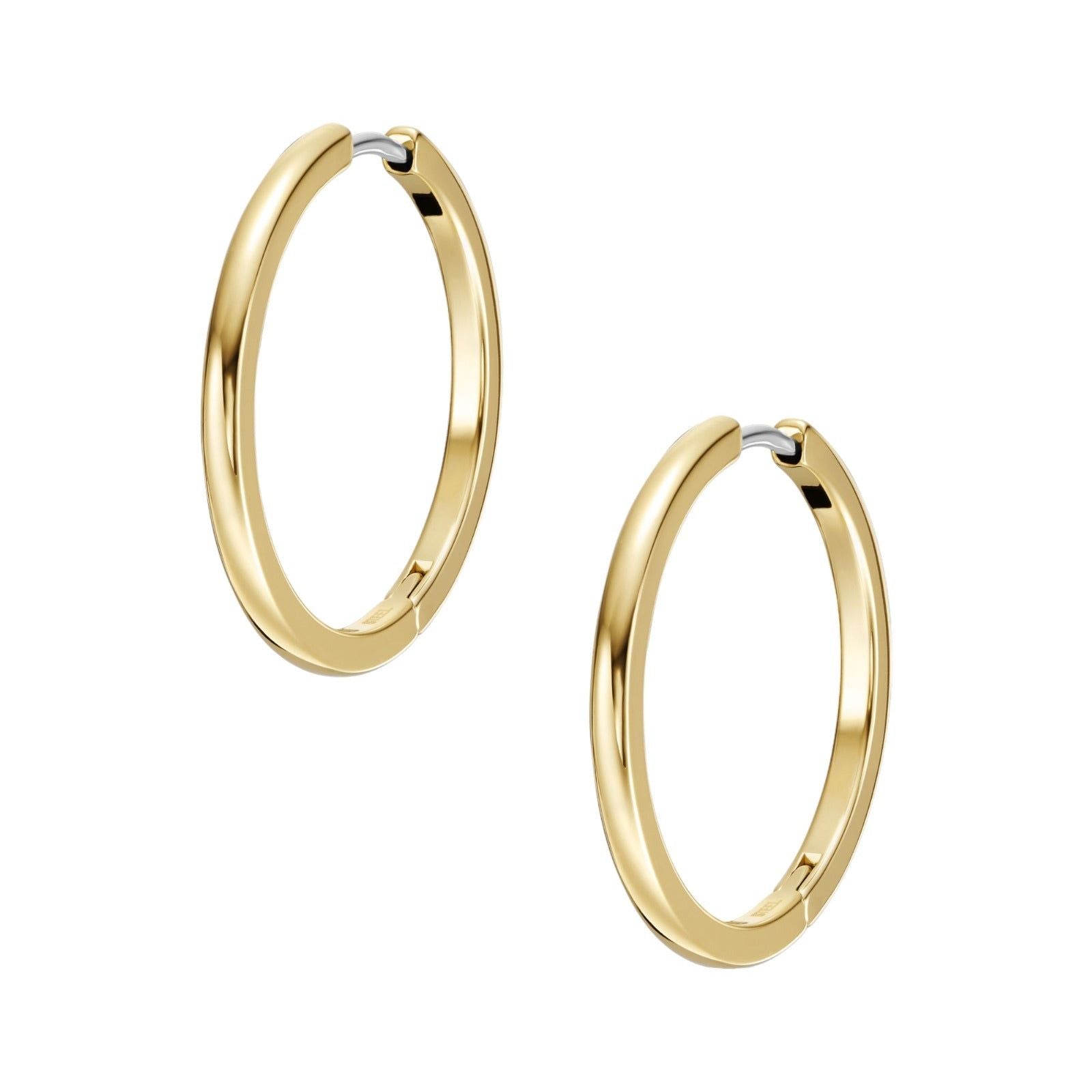 Orecchini donna a cerchio Fossil All Stacked Up in acciaio oro di 25 mm di diametro JF04638710-3