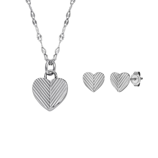 Set collana orecchini donna Fossil Harlow acciaio cuore texture a righe JF04669SET-1