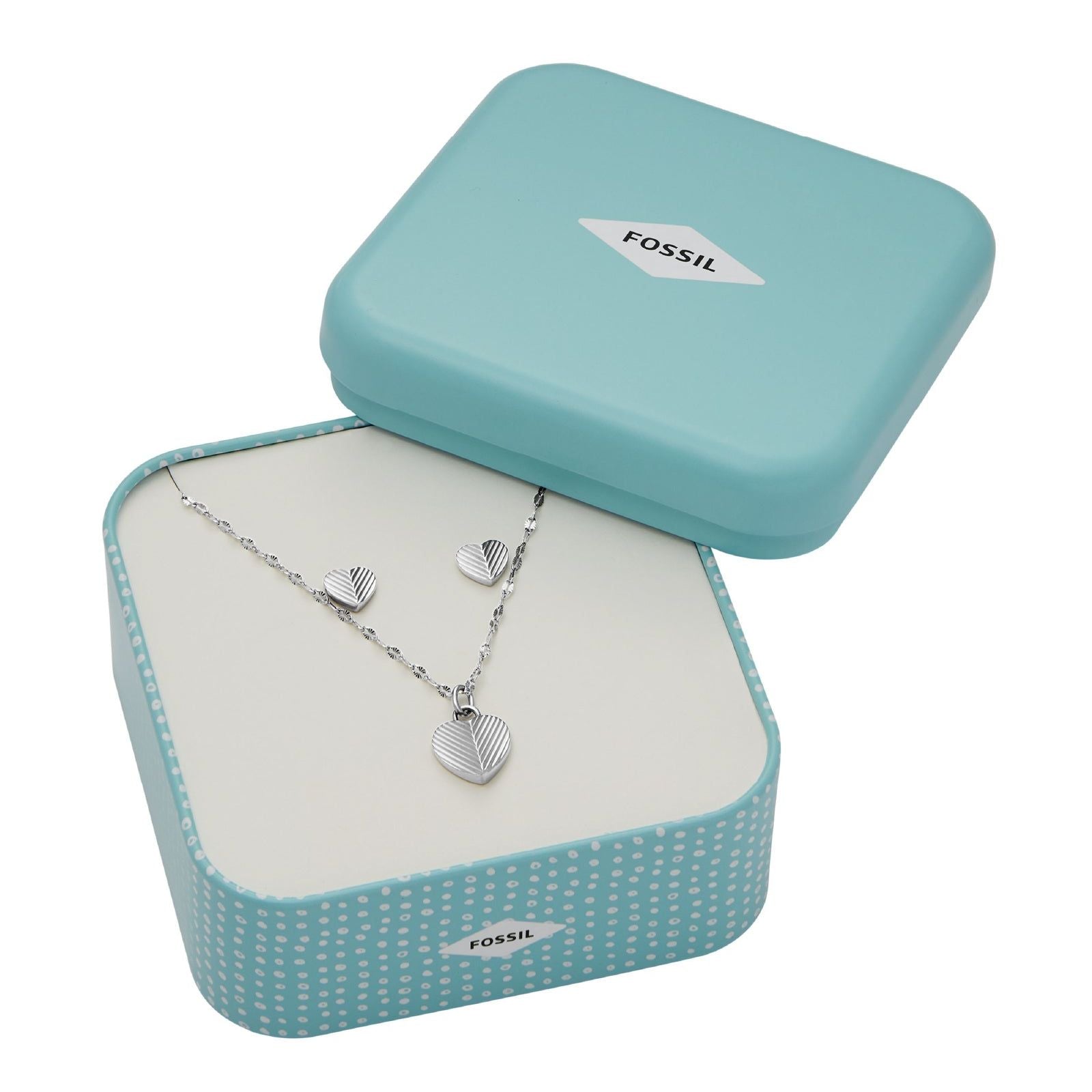 Set collana orecchini donna Fossil Harlow acciaio cuore texture a righe JF04669SET-5